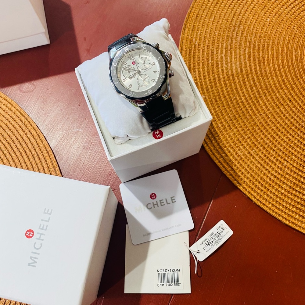 Michele Silicone watch w silver details.